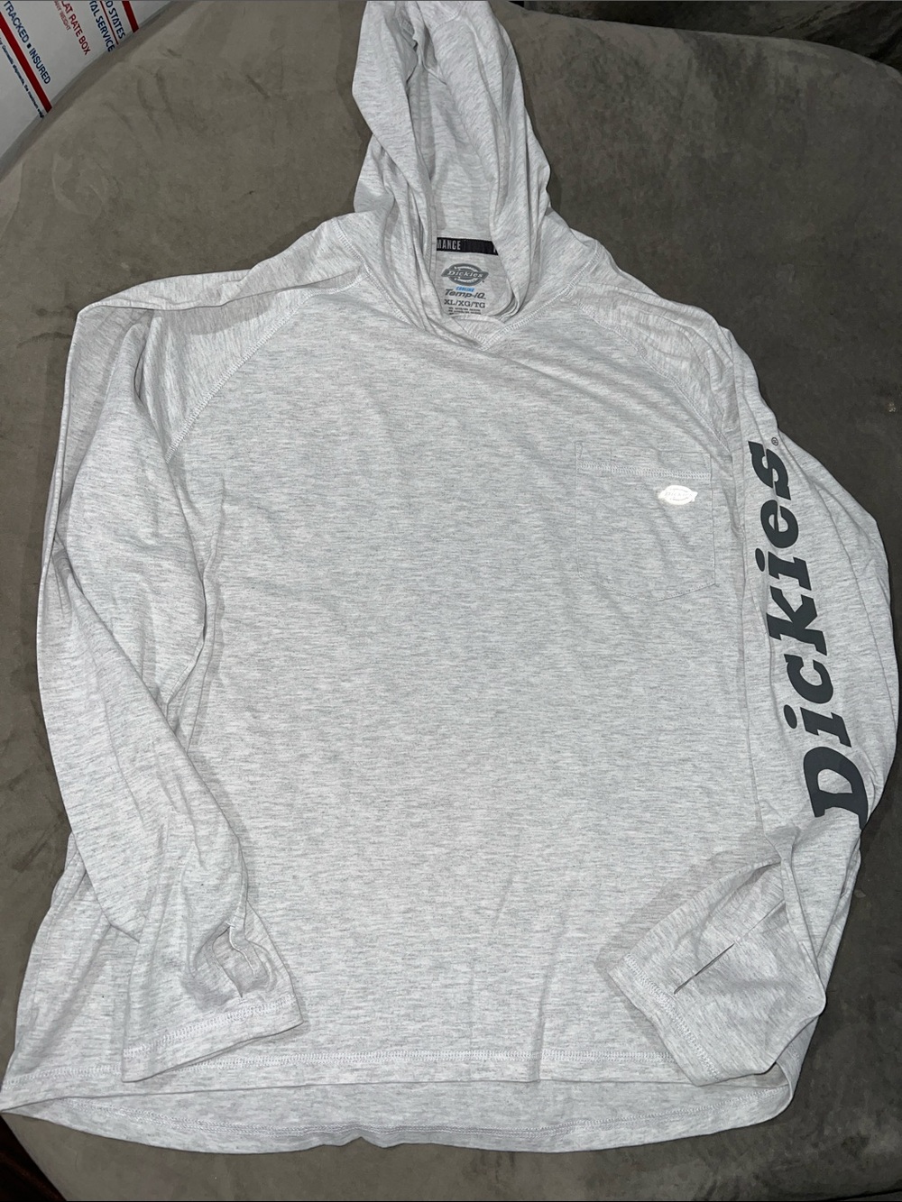 Dickies Light Gray Hooded Long Sleeve Tee with Sleeve Logo temp-iQ